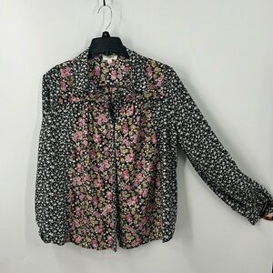 Umgee ditzy, floral, print, puff sleeve button front blouse, S
